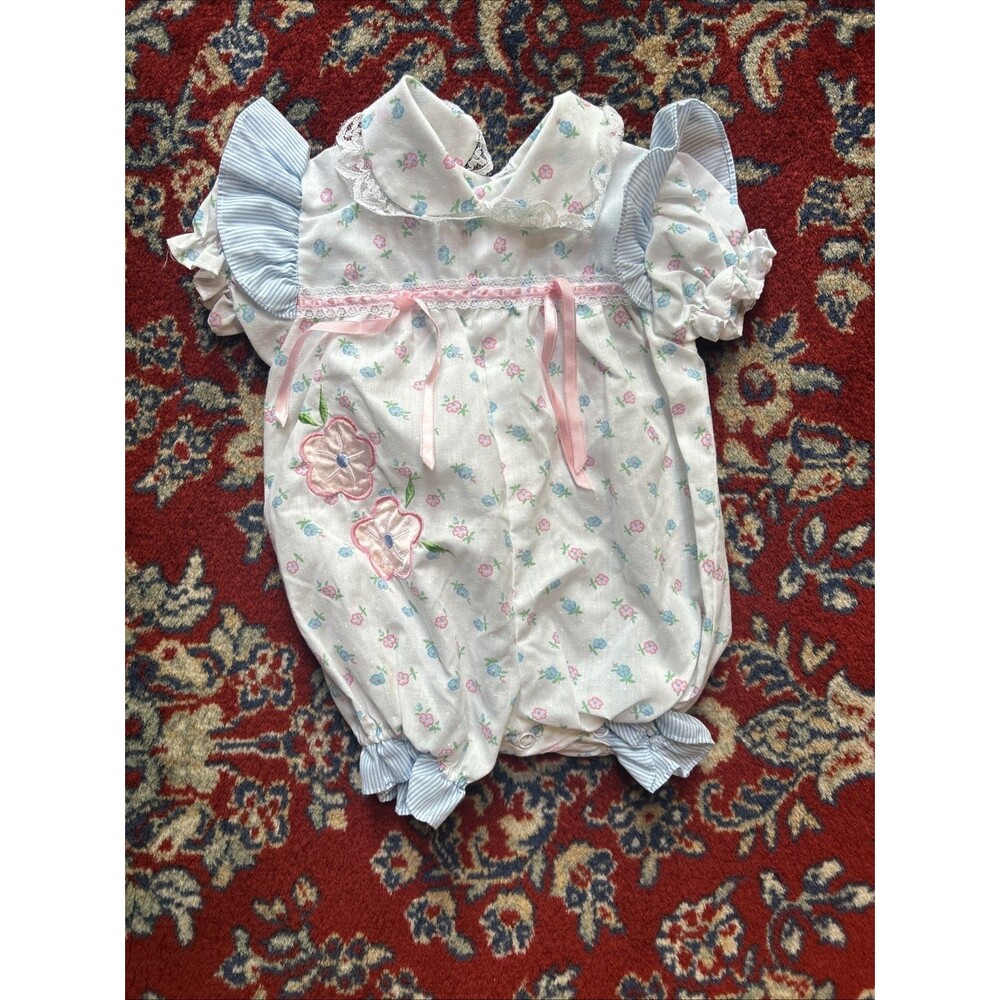 VTG Jumpsuit Cradle Togs Girls 0/6M Floral Romper Infant Ruffle Cottagecore